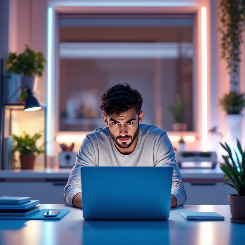 Iemand leest een artikel op laptop met glas water ernaast; bedachtzame sfeer.