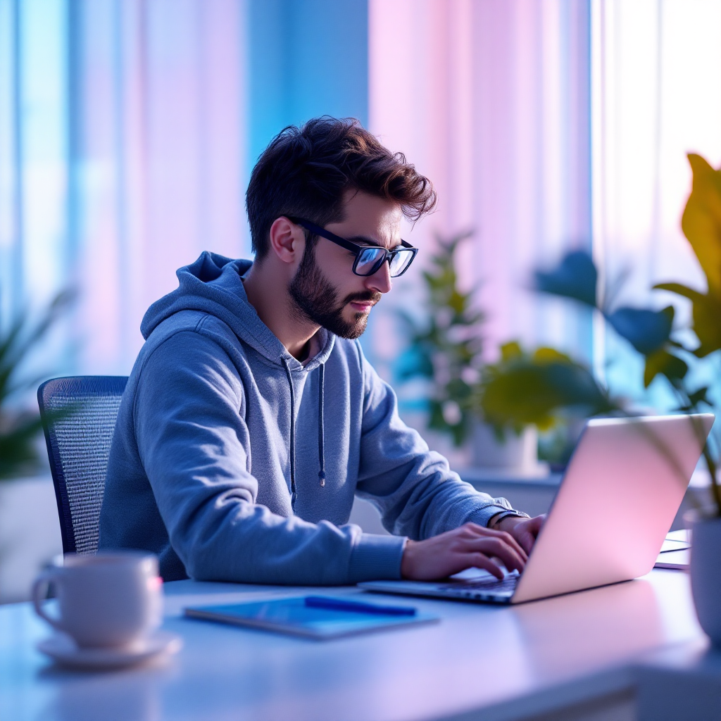 Iemand leest een artikel op laptop met glas water ernaast; bedachtzame sfeer.